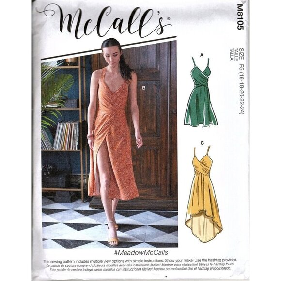 McCall's M8105 Misses 16 to 24 Easy Dresses Uncut Sewing Pattern - Picture 1 of 2